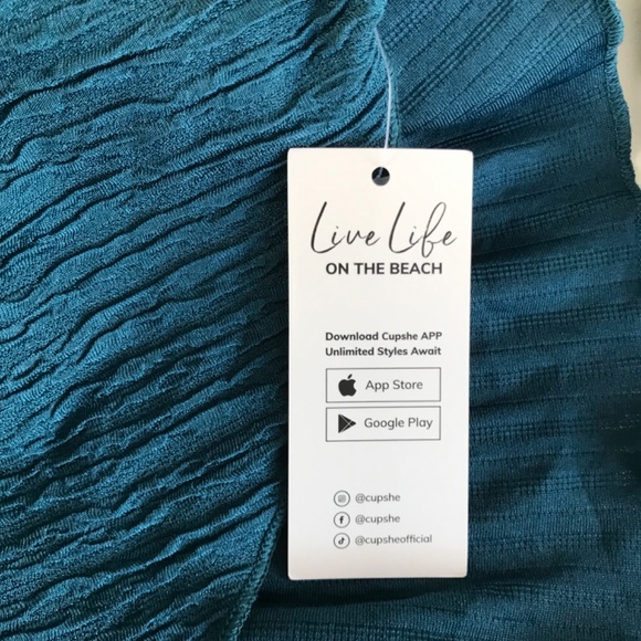 Cupshe Women’s Teal Ruffle Hem Ruched Body Con Long Sleeve Summer Dress US M - Picture 5 of 9